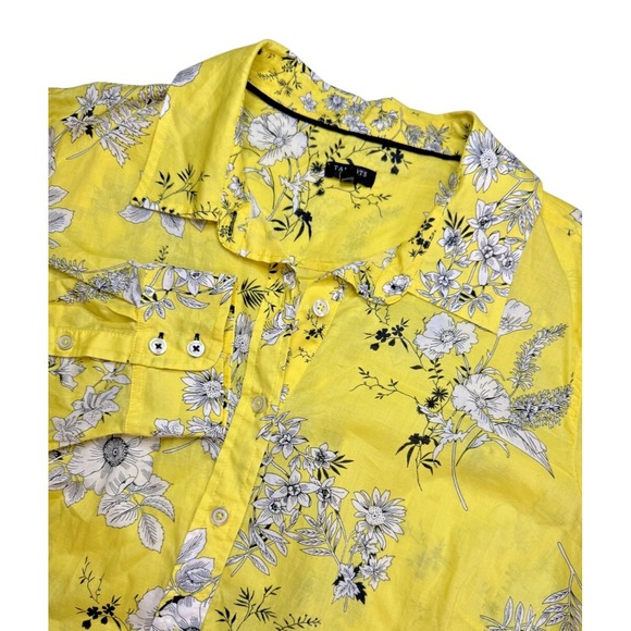 Talbots Womens 2X Top Yellow Floral Cotton Long Sleeve Lightweight Office Summer - Picture 2 of 12